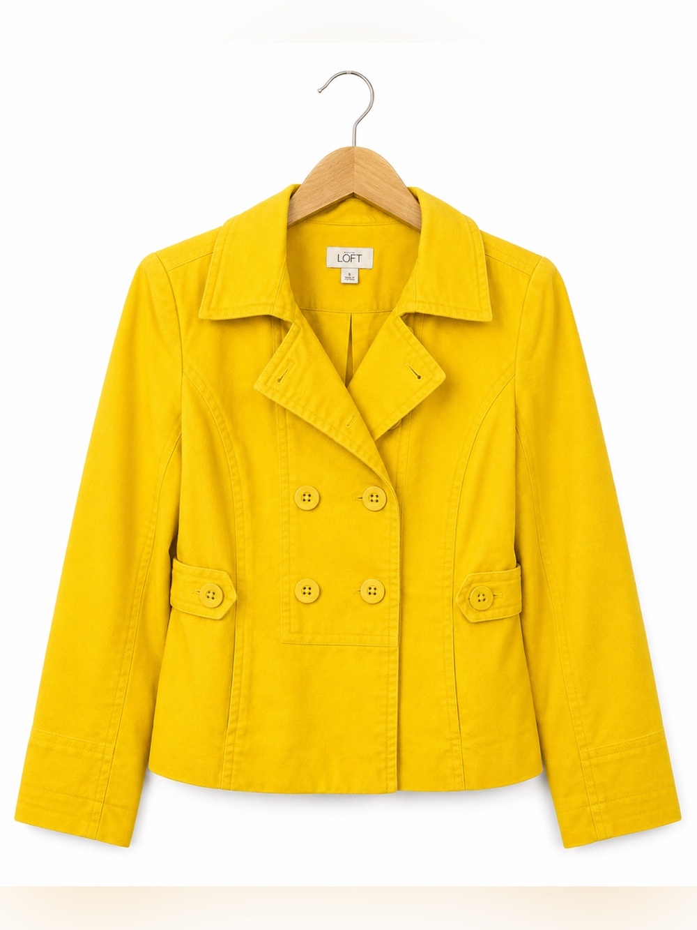 LOFT Yellow Double Breasted Jacket Small Bright Preppy Chic Peacoat Tailored